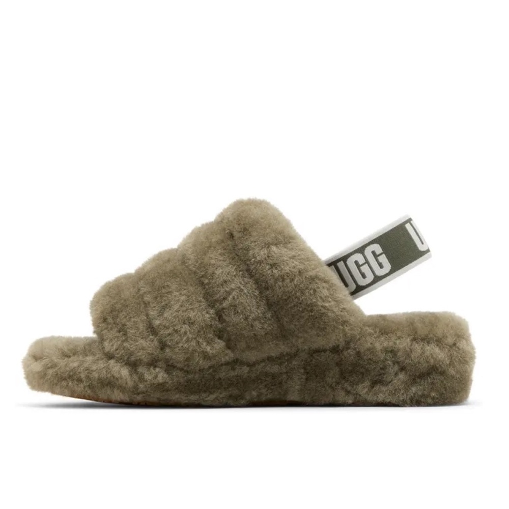 UGG Women's Fluff Yeah Slide Slipper 1095119 Burnt Olive Real Fur Lamb Sz. 9 NEW - Picture 2 of 15